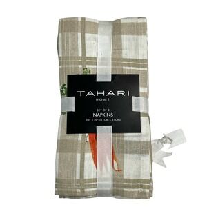 Tahari Napkin Set Brown Plaid Easter Dinner Carrots Spring Classic Set Of 8